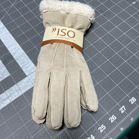 Suede Shearling-Lined Gloves ISO Beige Womens Size M - Picture 2 of 2